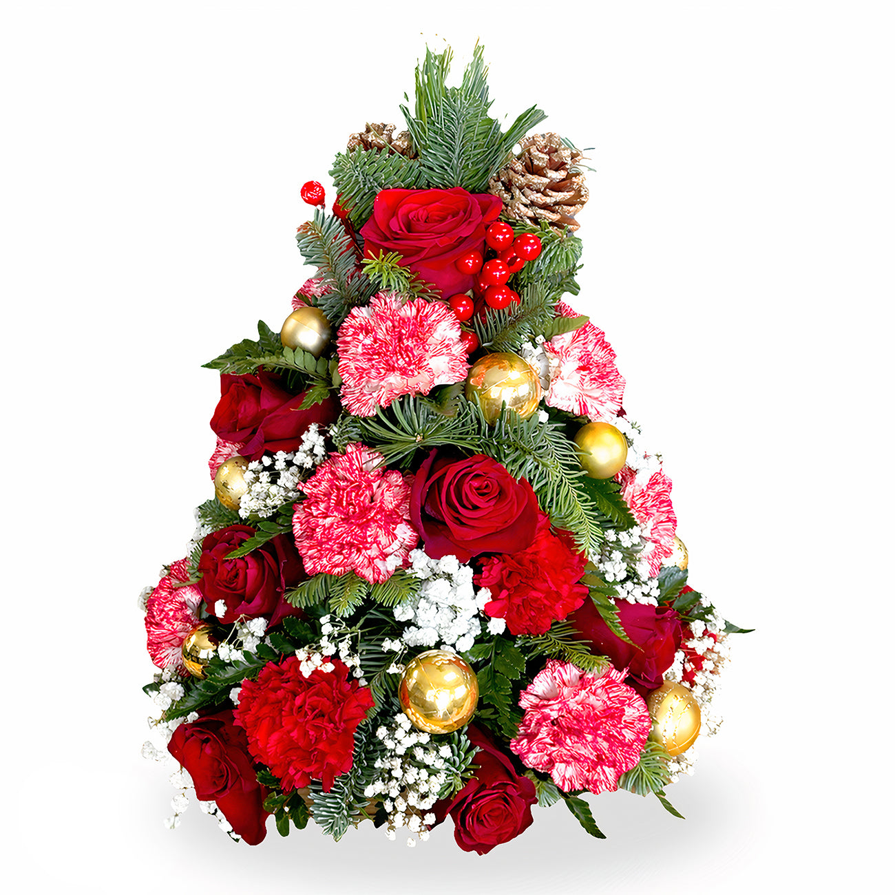 Days Flowers Florida: Exquisite Christmas tree floral arrangement with bi-colored carnations. Festive decor and unique gift delivery in Port St. Lucie.