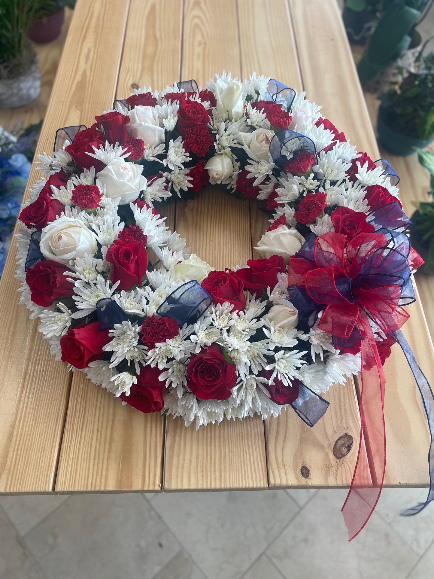 Red, white and blue standing wreath