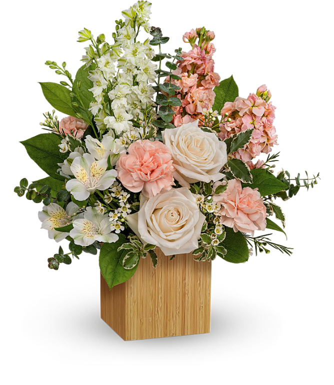 Days Flowers Florida: Gorgeous creamy blooms and lush greens in a stylish bamboo cube. Perfect gift delivery for any occasion in Port St. Lucie.