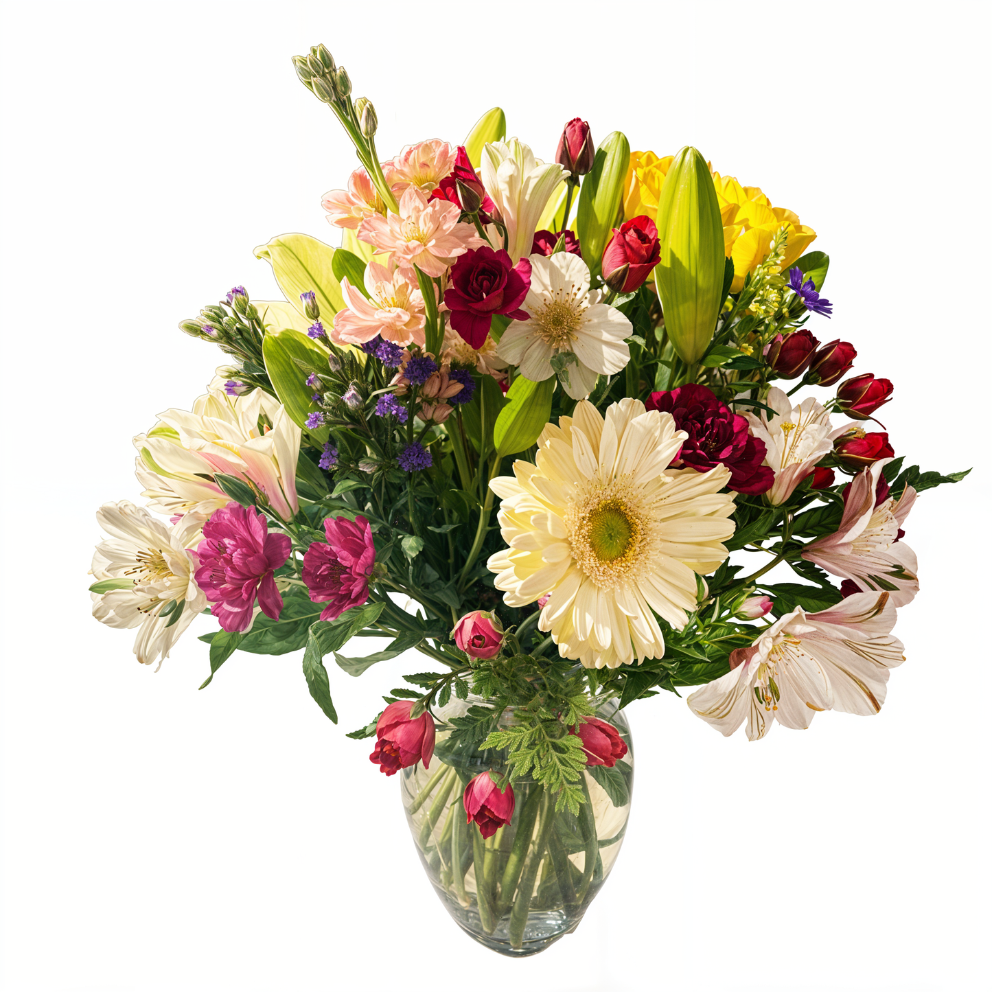 Days Flowers Florida: Velvet Jewels arrangement with Gerbera, lilies, magenta and burgundy roses. Luxurious gift delivery in Port St. Lucie, FL