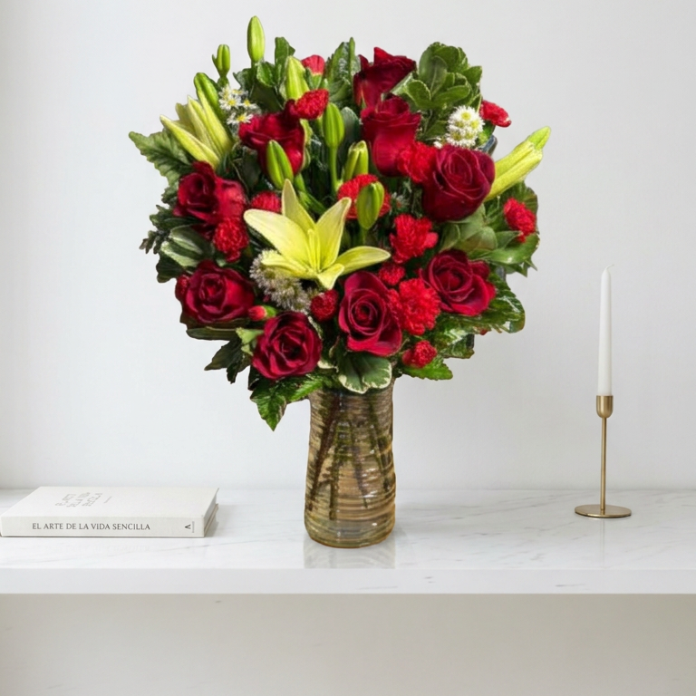 Crimson Passion & Lily Flower Arrangement | Days Flowers