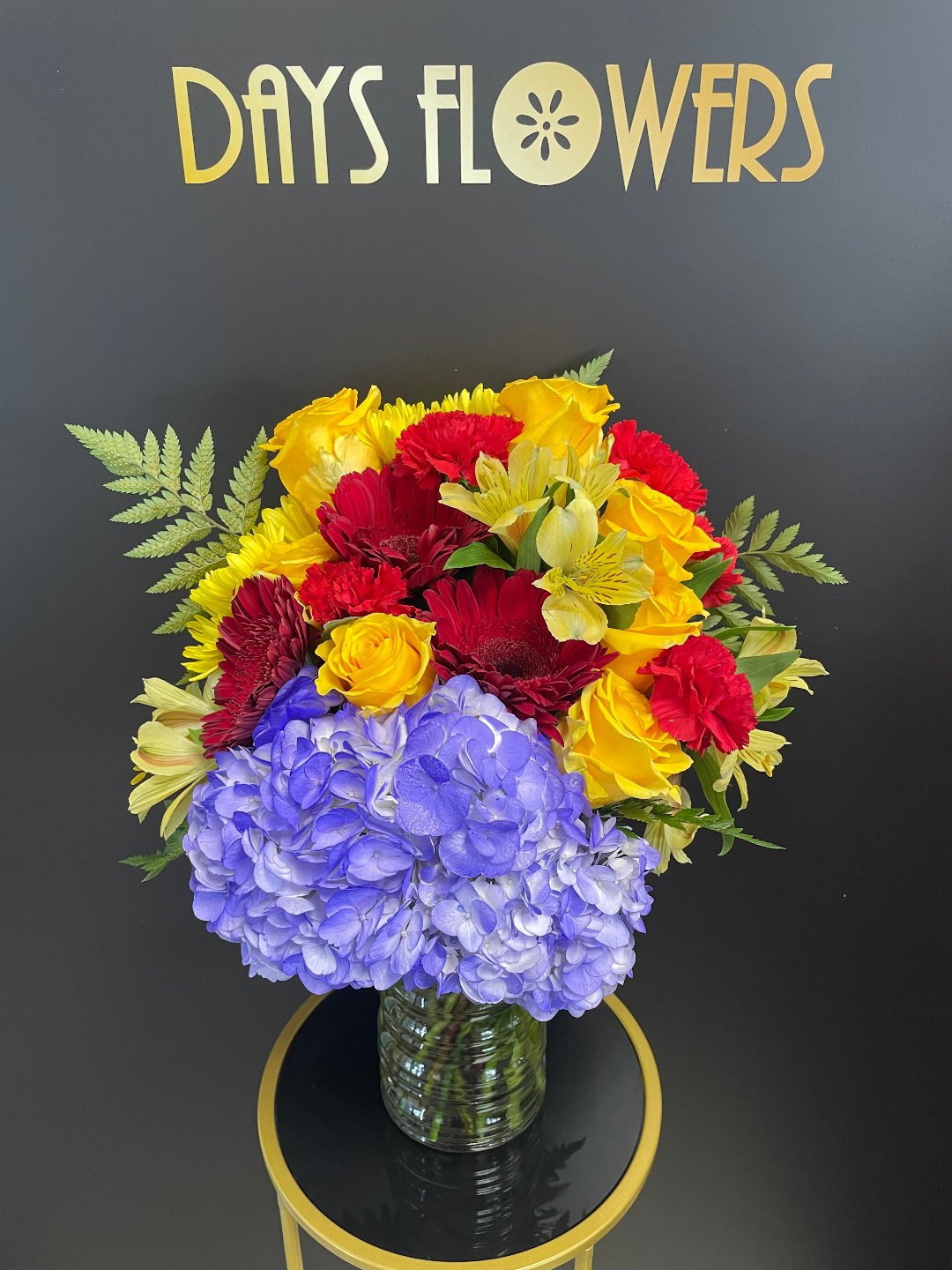 Colorful flower bouquet with hydrangeas and roses