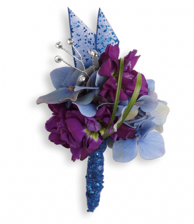 Vibrant floral arrangement with blue and purple flowers, free delivery in Summerfield, Ocala, Orlando, The Villages, and Port St. Lucie.