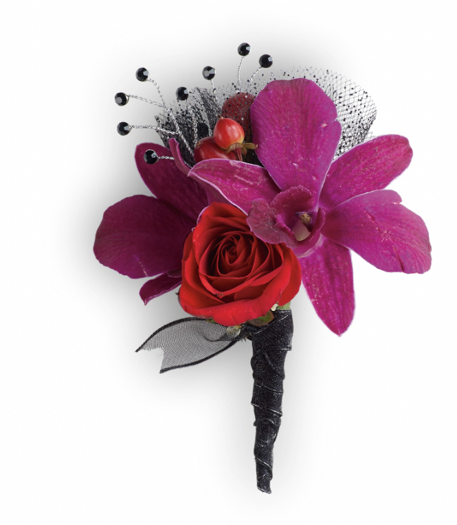 Days Flowers Florida: Simple and elegant boutonniere for Prom or wedding. Light pink roses and white alstroemeria. Floral accessory delivery in Summerfield, Florida