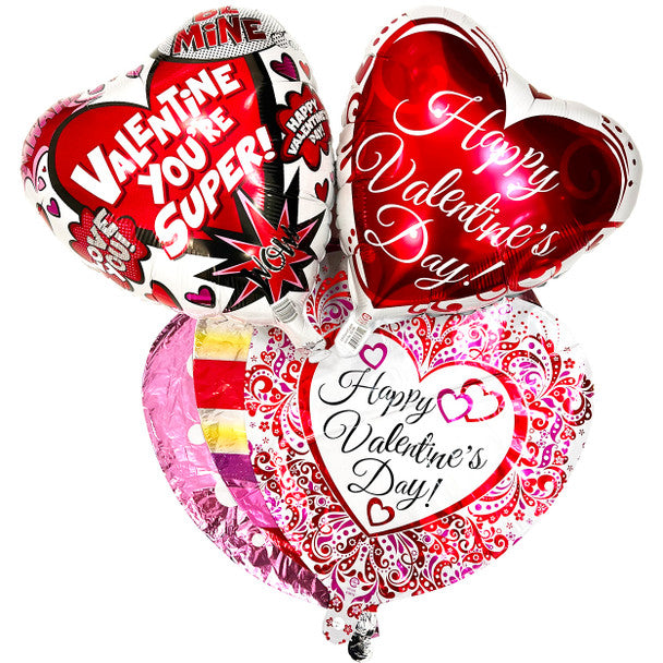 Vibrant Valentine’s Day balloon bouquet with heart-shaped balloons, perfect for delivery in Summerfield, Ocala, Orlando, The Villages, and Port St. Lucie.