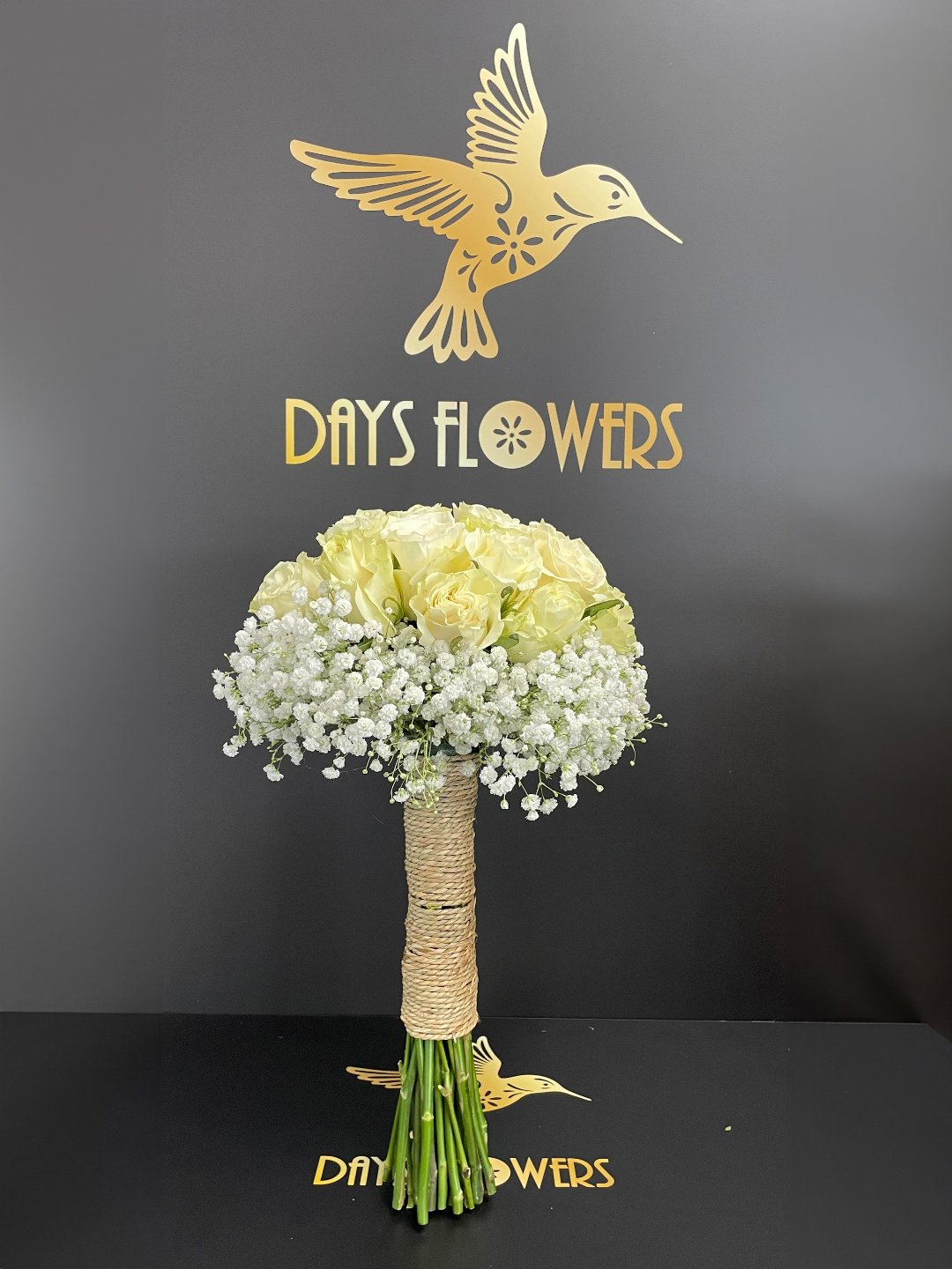 Elegant floral arrangement with white baby's breath and yellow roses, perfect gift for delivery in Summerfield, Ocala, Orlando, The Villages, Port St Lucie