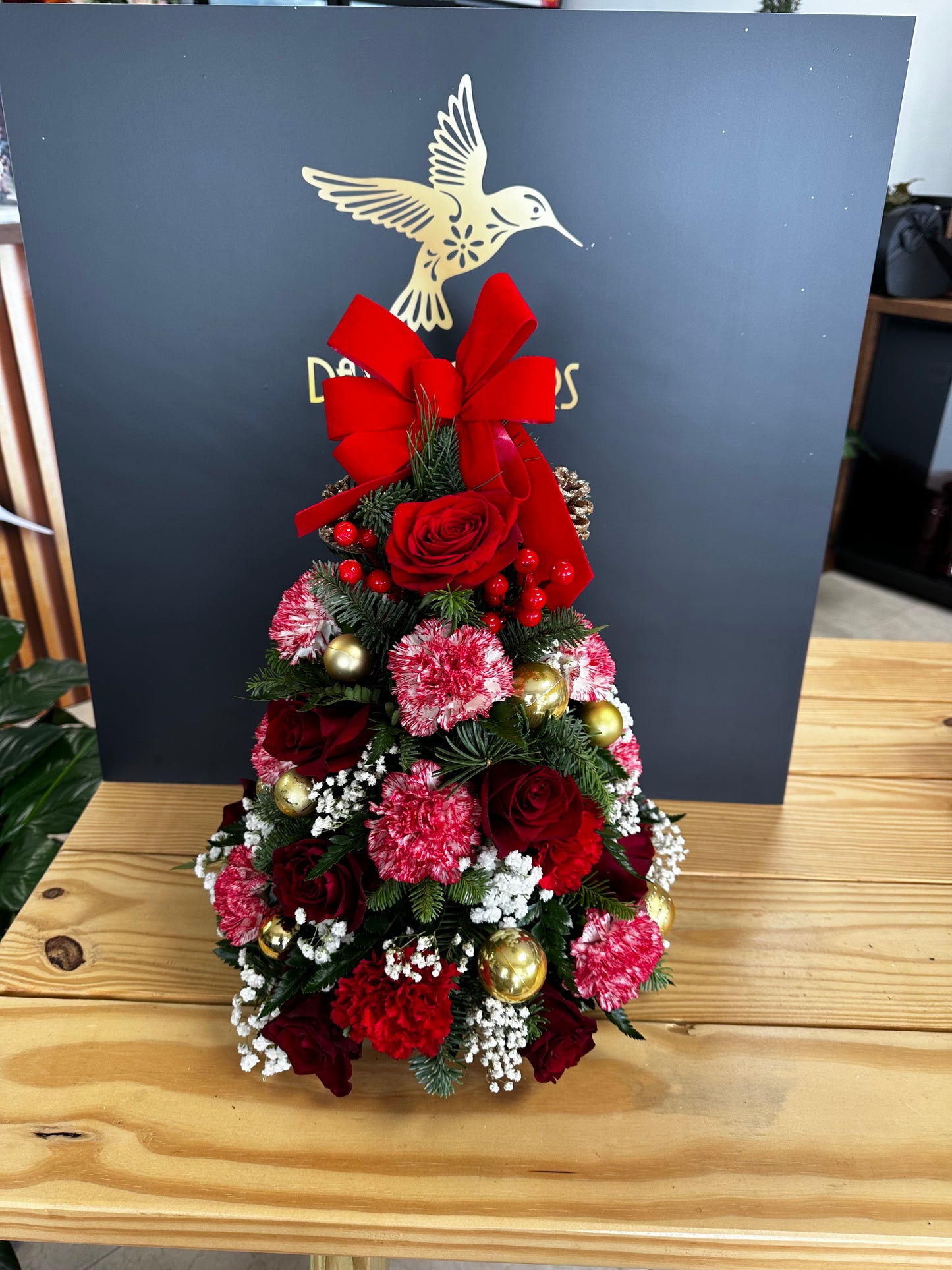 Small Christmas Tree with Red and Gold Decorations