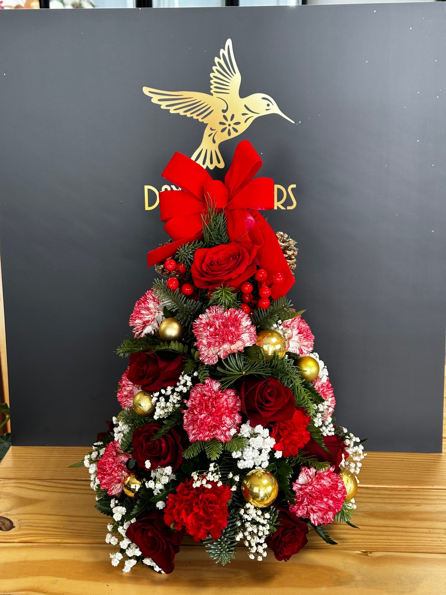 Small Christmas Tree with Red and Gold Decorations