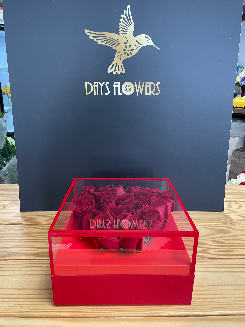 Luxury romantic display featuring the Radiant Romance Collection rose box by Days Flowers Florida, tailored as a stunning centerpiece surprise for marriage proposals and date nights.