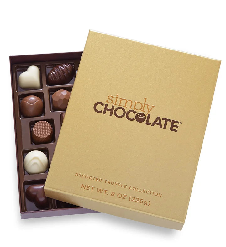 Simply Chocolate Box by Days Flowers Florida featuring 20 pieces of Belgian chocolates with rich, delicious flavors, designed as a sweet gift add-on for flower arrangements and special occasions.