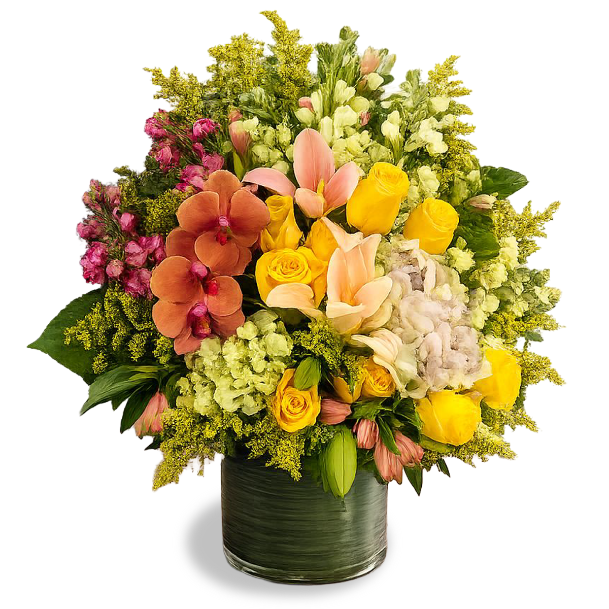 Days Flowers Florida: Classic Christmas Forest Grandeur. Lush holiday bouquet with red roses, white lilies, and fresh pine needles. Festive centerpiece delivery in Port St. Lucie and Summerfield.
