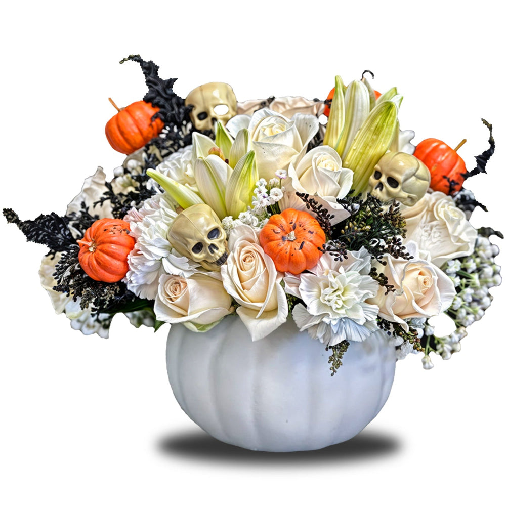 Autumns Pumpkin Pilgrimage arrangement featuring warm autumn-toned flowers by Days Flowers Florida.