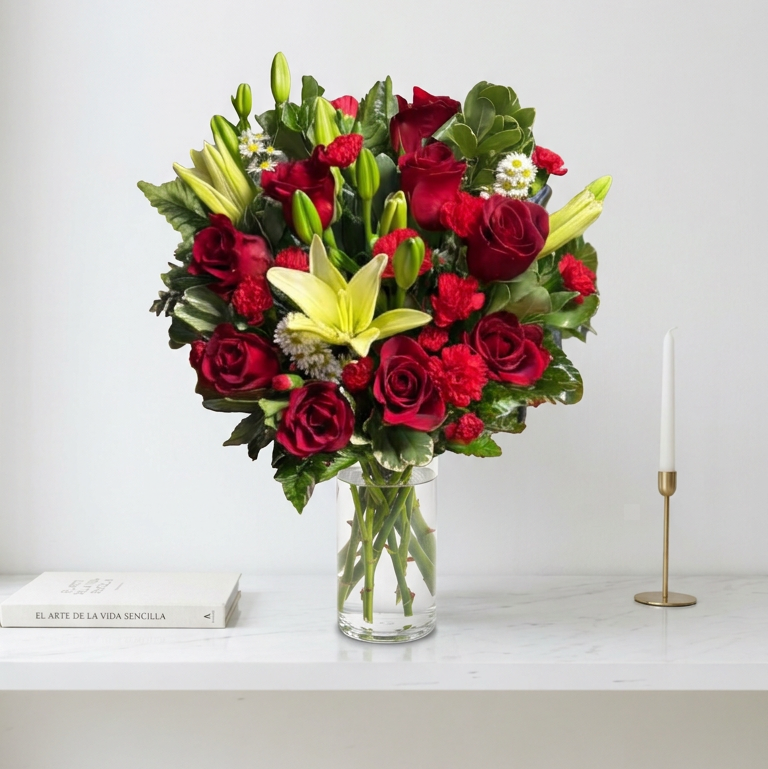 Crimson Passion & Lily Flower Arrangement | Days Flowers