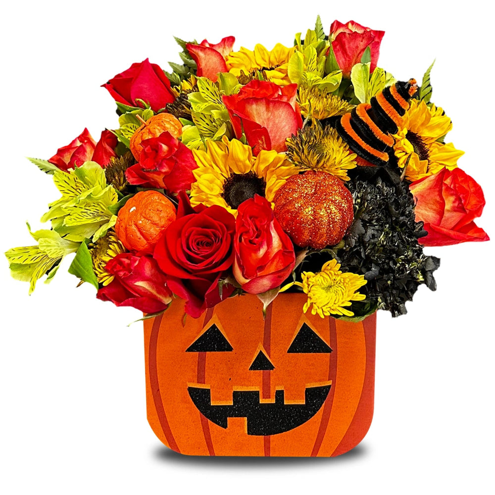 Halloween Magic bouquet featuring orange and dark autumnal flowers by Days Flowers Florida
