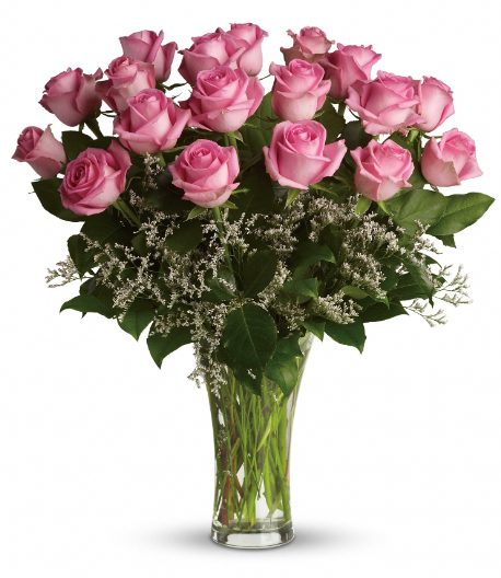 Elegant pink rose bouquet in a clear glass vase, perfect for Summerfield, Ocala, Orlando, The Villages, and Port St. Lucie free delivery.