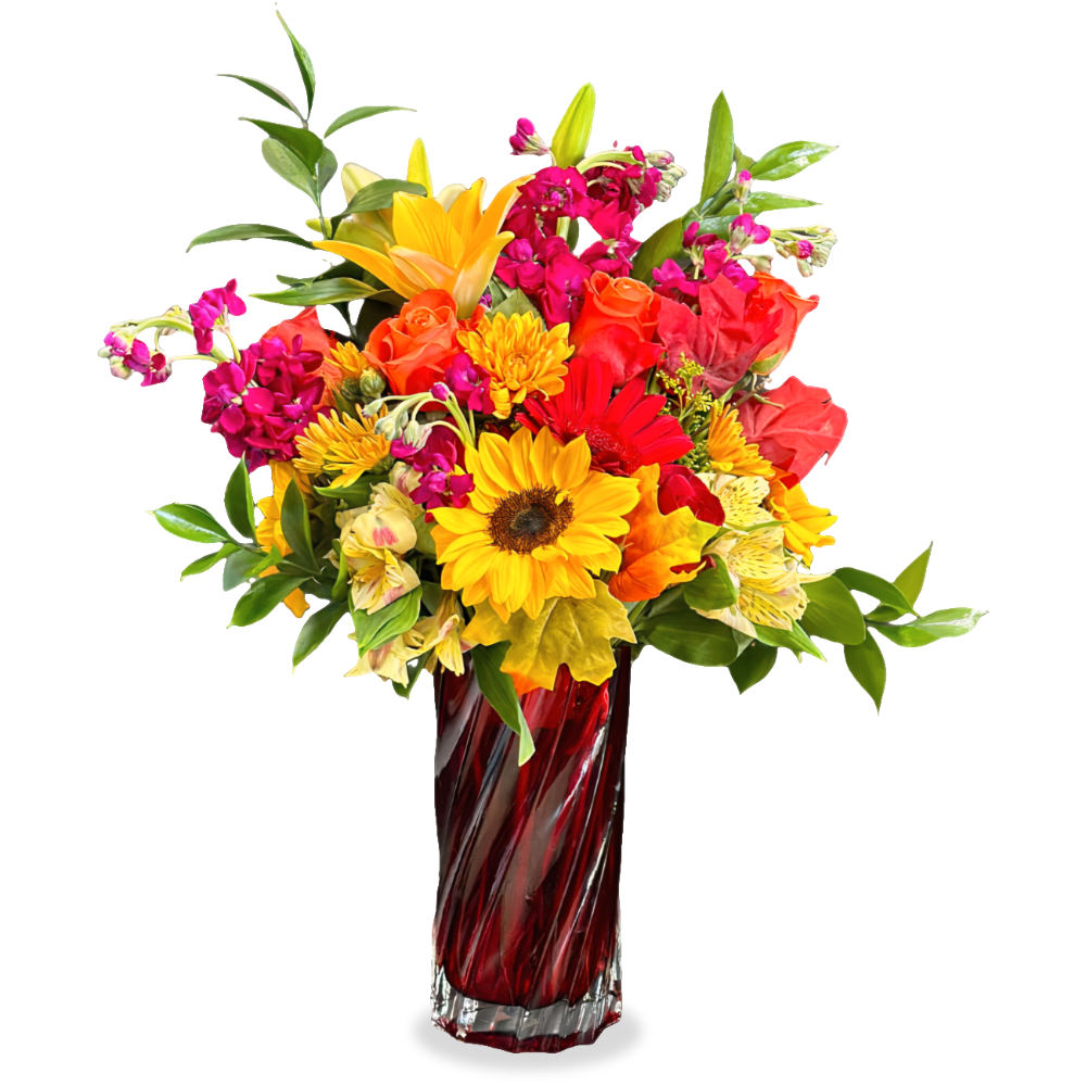 radiant-joy-bouquet-yellow-lilies-red-vase-the-villages-fl