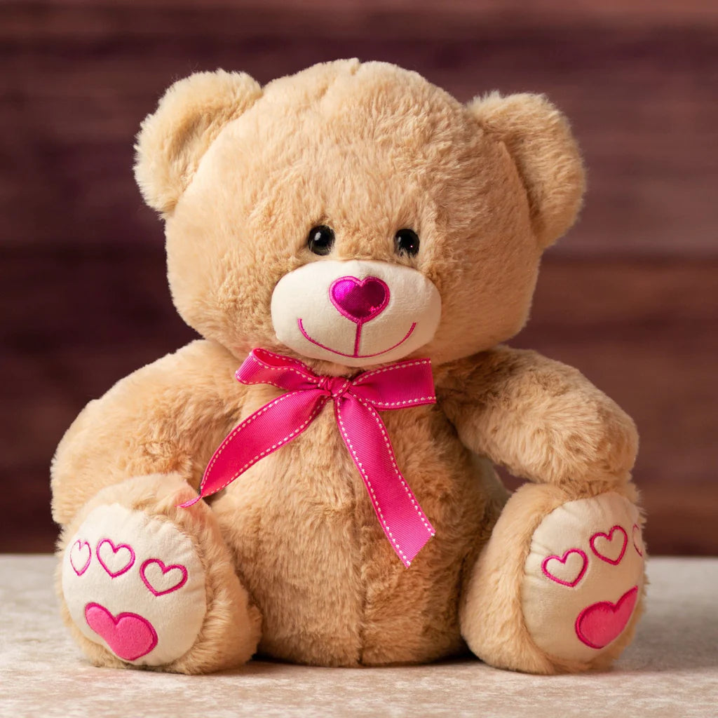 Days Flowers Florida: Smiling, soft and cuddly teddy bear. Sits well and sports neat heart details. Hypoallergenic plush gift delivery in Ocala, FL.