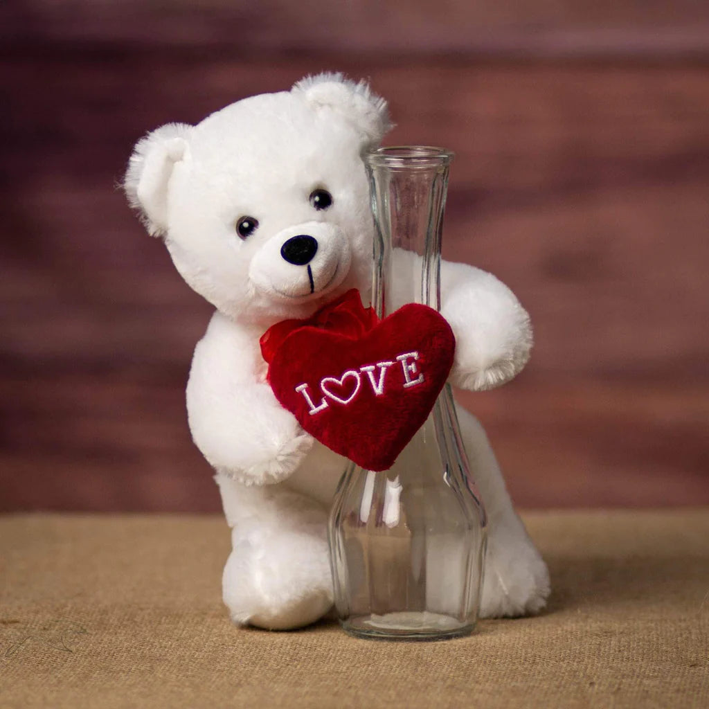 10" White Bear with Love Heart